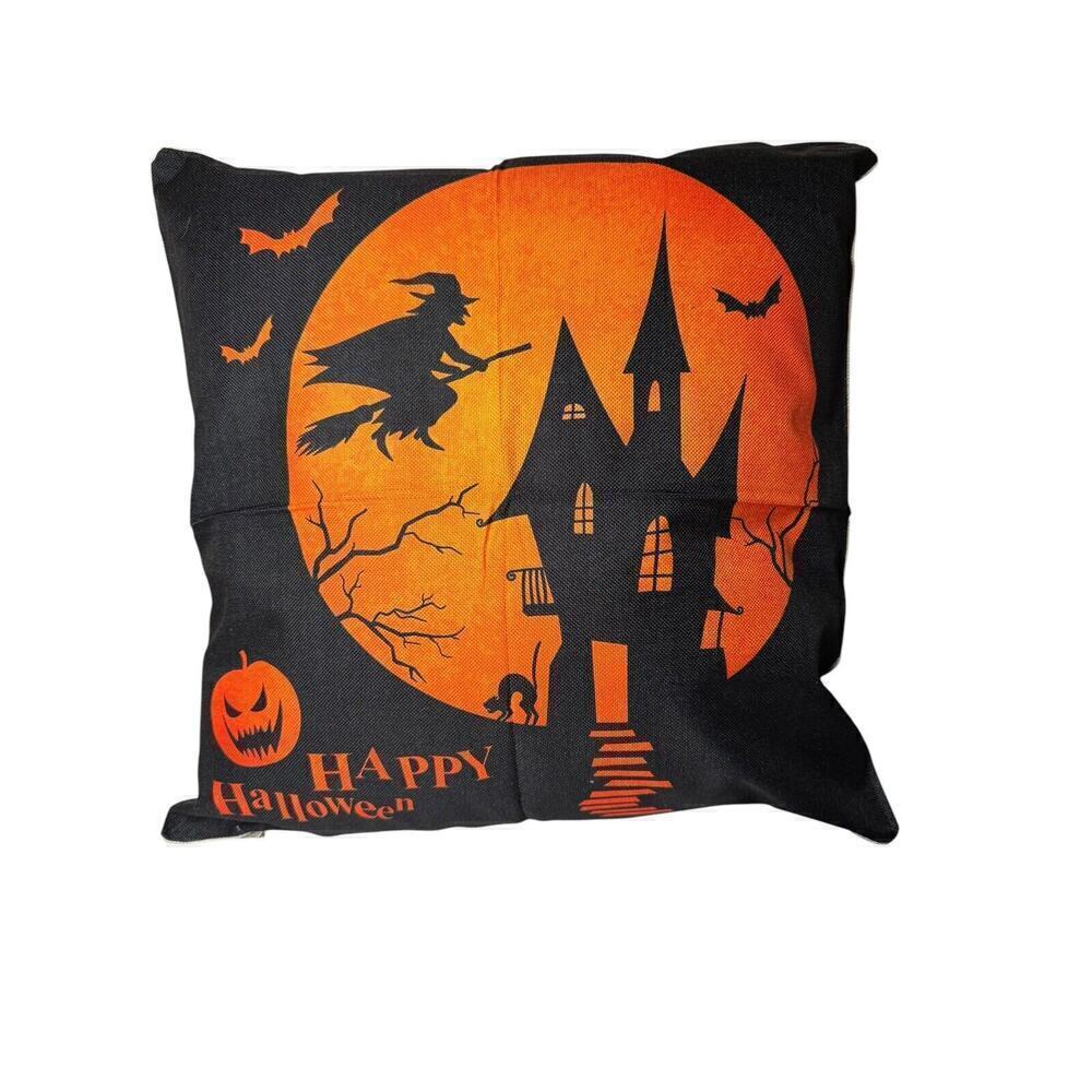 Halloween NEW Throw Pillow Case Covers 17 X 17 Witch And Haunted House